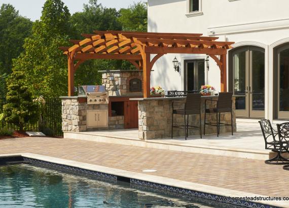 10x14 Arched Wood Pergola with Outdoor Kitchen