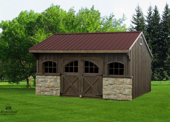 10' x 16' Carriage House Shed with board & batten siding and metal roof