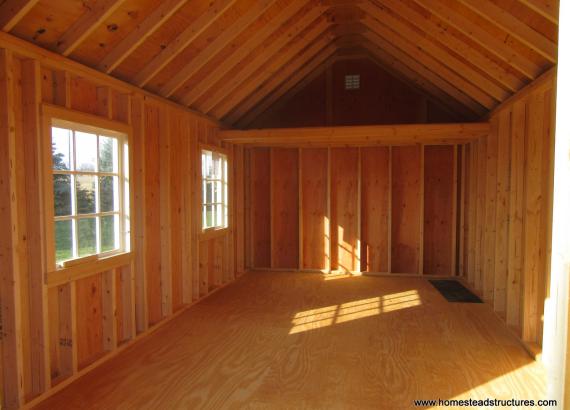 Interior of 10' x 16' Classic A-Frame Shed with Double Transom Doors