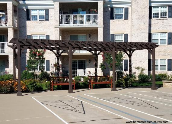 10' x 28' brown pergola for Willow Valley Communities in Lancaster PA