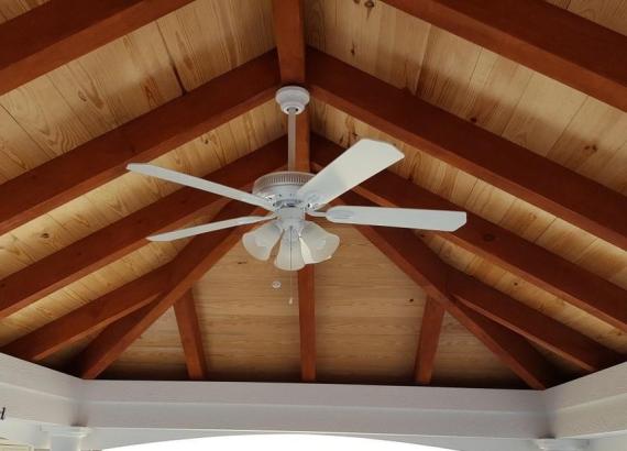 Vintage pavilion ceiling with wood rafters and boards