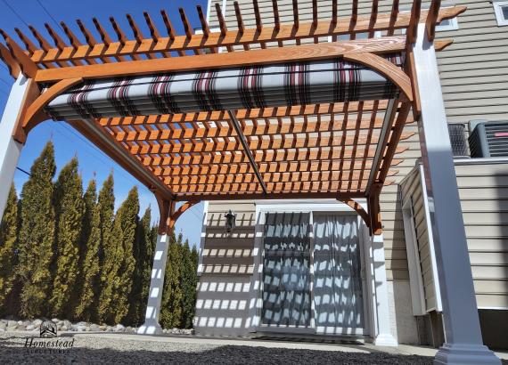 12' x 12' Custom Wood Pergola with Vinyl clad columns and EZ Shade Canopy