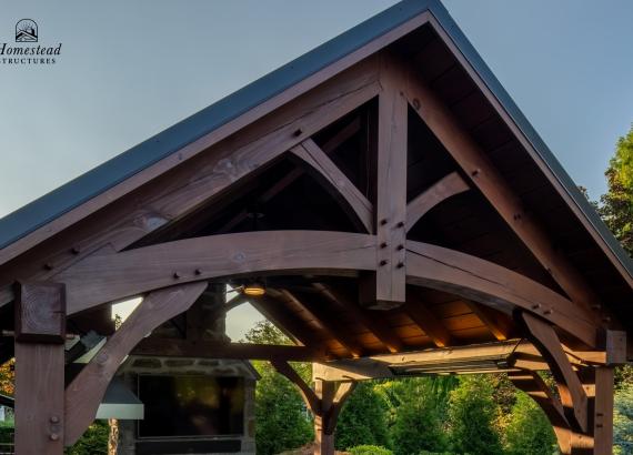 Gable of 12' x 14' Timber Frame Pavilion with Outdoor Kitchen & Gas Fireplace in Lansdale PA