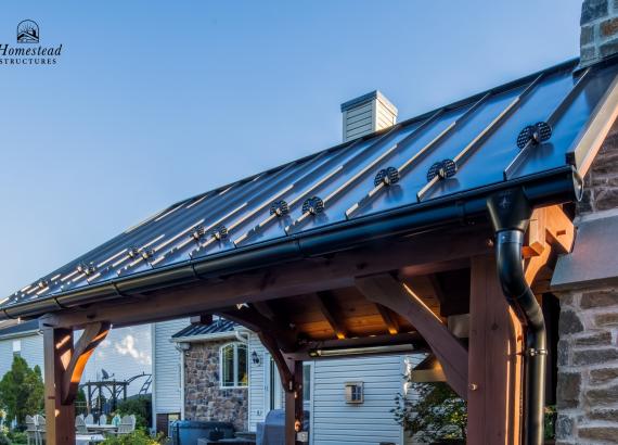 Metal roof on 12' x 14' Timber Frame Pavilion with Outdoor Kitchen & Gas Fireplace in Lansdale PA