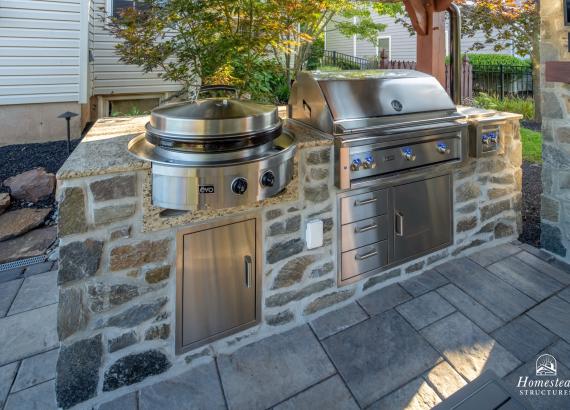 Outdoor Kitchen in 12' x 14' Timber Frame Pavilion with Outdoor Kitchen & Gas Fireplace in Lansdale PA