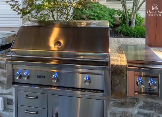 Grill in Outdoor Kitchen in 12' x 14' Timber Frame Pavilion with Outdoor Kitchen & Gas Fireplace in Lansdale PA