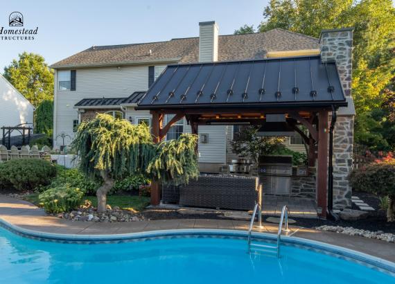 12' x 14' Timber Frame Pavilion with Outdoor Kitchen & Gas Fireplace in Lansdale PA