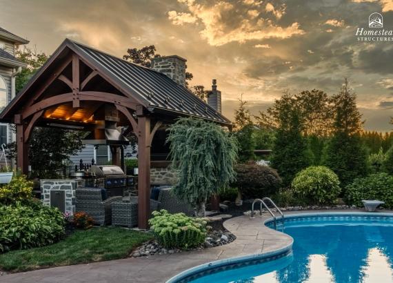 12' x 14' Timber Frame Pavilion with Outdoor Kitchen & Gas Fireplace in Lansdale PA