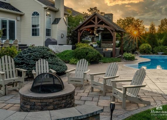 12' x 14' Timber Frame Pavilion with Outdoor Kitchen & Gas Fireplace in Lansdale PA