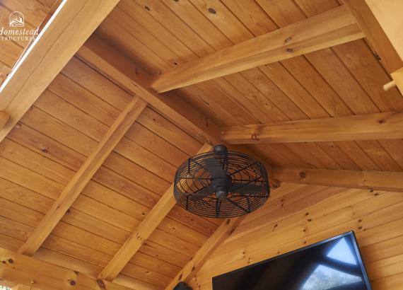 Ceiling and fan of 12' x 14' Timber Frame Siesta Poolside Bar with TV in Carlisle PA
