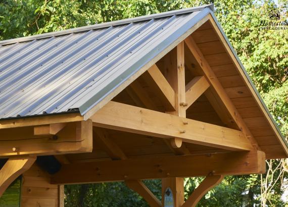 Photo of timber frame gable on 12' x 14' Timber Frame Siesta Poolside Bar with TV in Carlisle PA