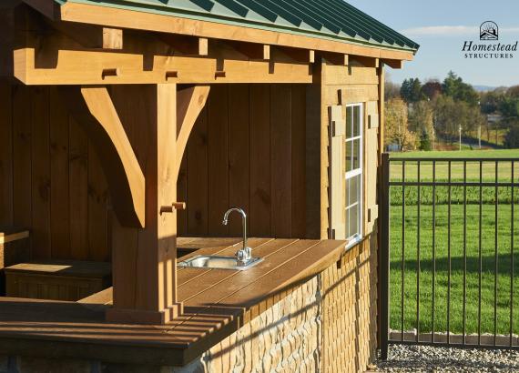 Sink and exterior shot of Timberframe Siesta