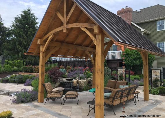 12' x 14' Timber Frame Pavilion with Standing Seam Metal Roof in NJ