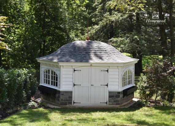 12' x 16' Garden Belle Hexagon Shed with Stone Veneer in Malvern PA