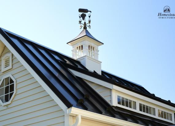 Metal roof and transom window dormer on 12' x 16' Liberty Pool House with attached 16' x 12' Attached Vintage Pavilion