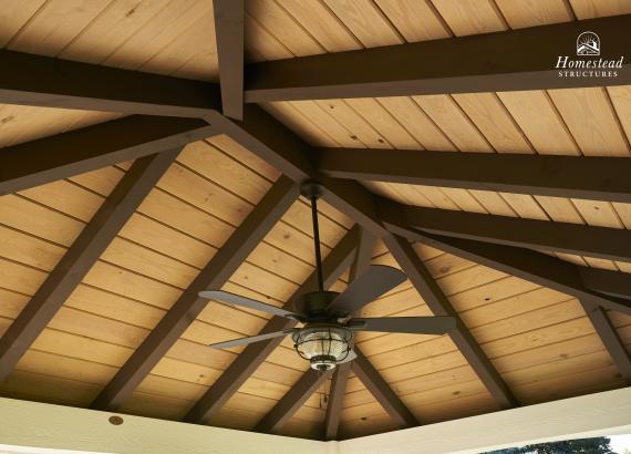 Ceiling and fan of 12' x 16' Vintage Pool Pavilion with metal roof in Orefield PA