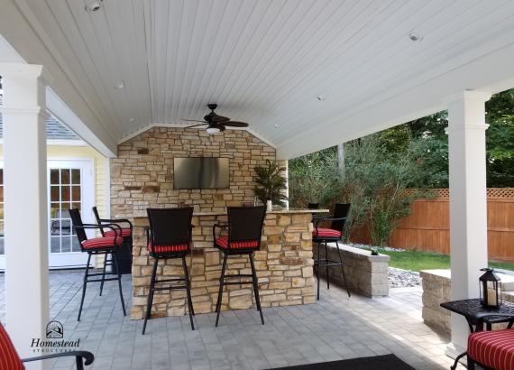 Under the Pavilion of a 12' x 20' by 12' x 29' L-Shaped Custom Pool House in Coatesville PA