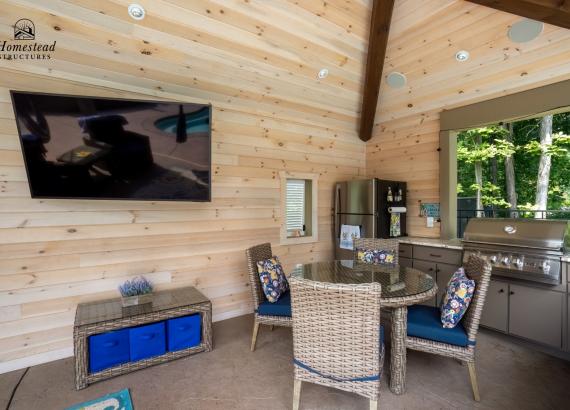 Interior View of 12' x 24' Belmar Pavilion with Everlast Outdoor Kitchen in Sellersville PA