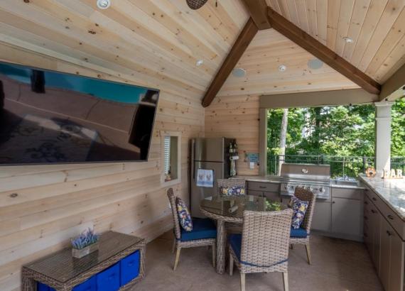 Interior view of 12' x 24' Belmar Pavilion with Everlast Outdoor Kitchen in Sellersville PA