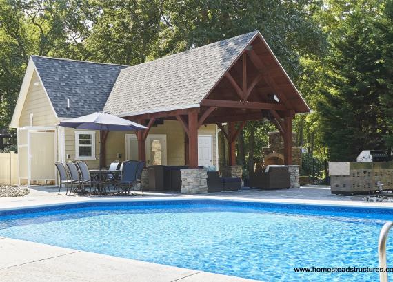 16x24 Custom Liberty Pool House with 14x20 Timber Frame Pavilion Attached in NJ