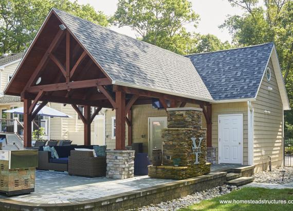 16x24 Custom Liberty Pool House with 14x20 Timber Frame Pavilion Attached in NJ