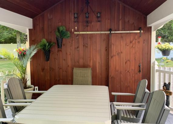 Stained pavilion interior of Custom Avalon Pool House