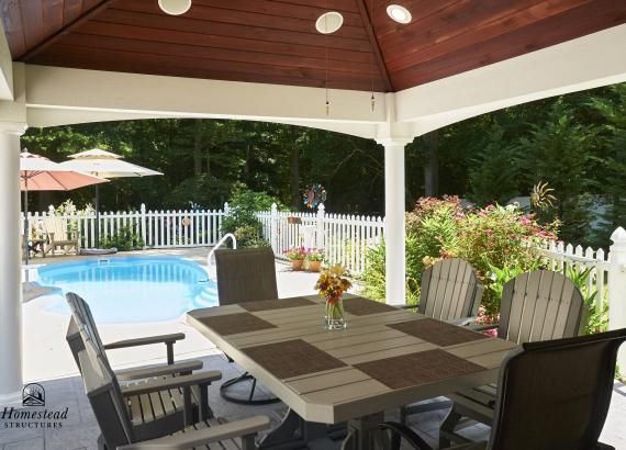 Under the pavilion of Double-sided 12' x 24' Custom Avalon Pool House Cape May Court House, NJ