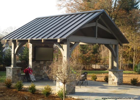 14' x 14' Custom Red Cedar Timber Frame Pavilion in Bryn Mawr, PA