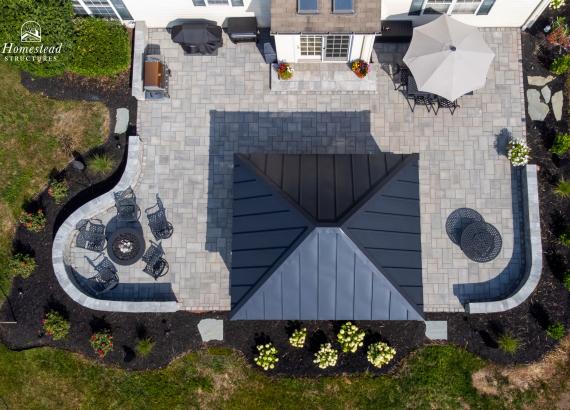 Birds eye view of 14' x 16' Vintage Pavilion with ceiling heaters in Schwenksville, PA