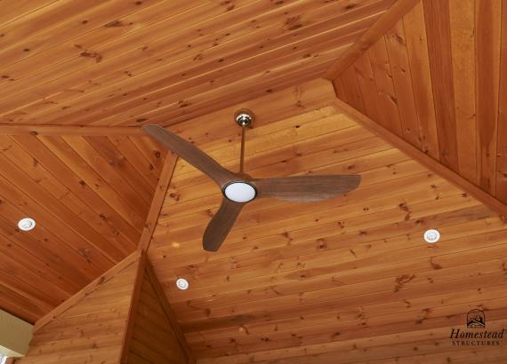 Ceiling of 14' x 18' Avalon Pool House with blue metal roof in Center Valley, PA