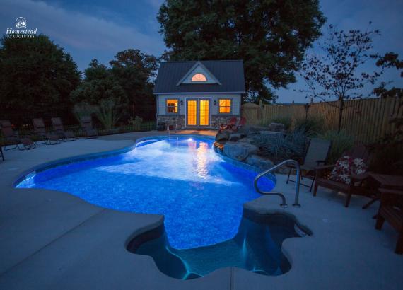Night shot of 14' x 18' Heritage Liberty Pool House in Middletown MD