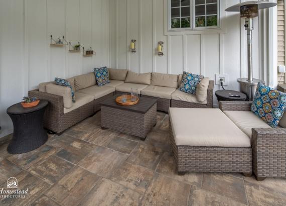 Lounge area of 14' x 20' Attached Vintage Pavilion with Reverse Gable in Phoenixville, PA