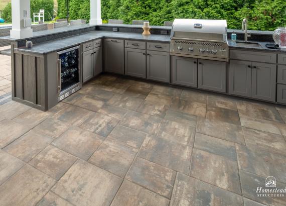 Outdoor Kitchen with Everlast HDPE Cabinets in 14' x 20' Attached Vintage Pavilion with Reverse Gable in Phoenixville, PA