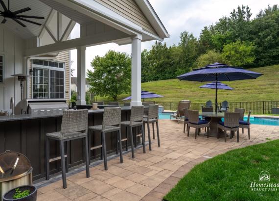 Outdoor Bar with Everlast HDPE Cabinets in 14' x 20' Attached Vintage Pavilion with Reverse Gable in Phoenixville, PA