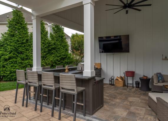 Outdoor Bar with Everlast HDPE Cabinets in 14' x 20' Attached Vintage Pavilion with Reverse Gable in Phoenixville, PA