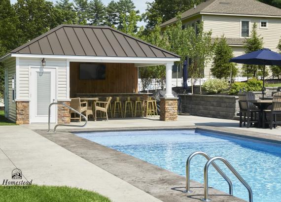 Exterior shot of 14' x 20' Avalon Pool House in Saratoga Springs, NY