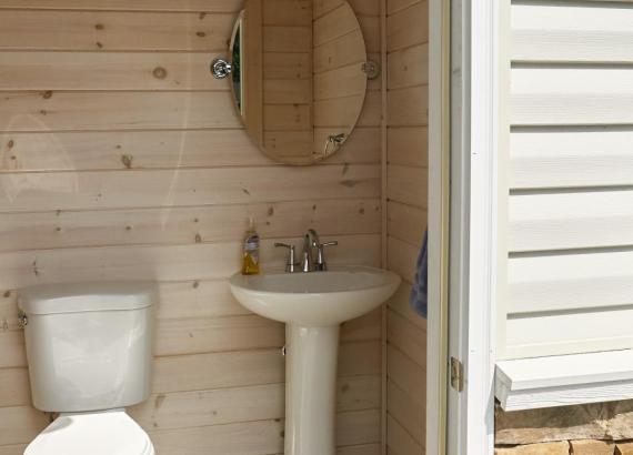 Half bathroom of 14' x 20' Avalon Pool House in Saratoga Springs, NY