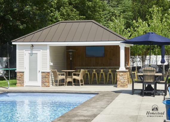 Exterior shot of 14' x 20' Avalon Pool House in Saratoga Springs, NY