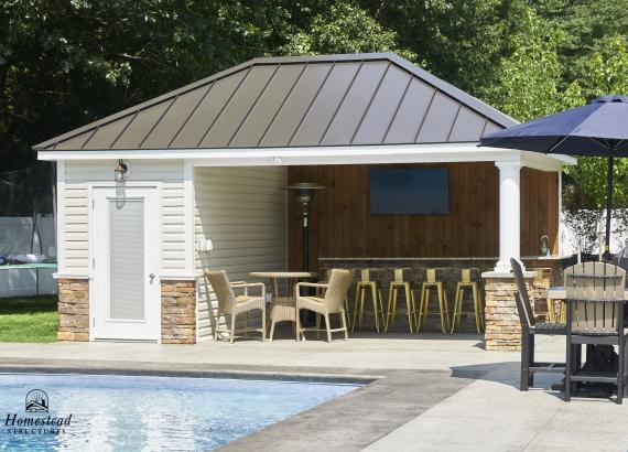 Exterior shot of 14' x 20' Avalon Pool House in Saratoga Springs, NY