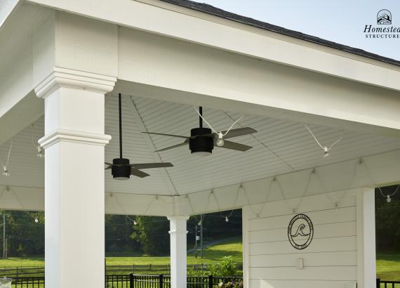 Ceiling fans under a 14' x 20' Vintage Pavilion with Privacy Wall in Center Valley, PA