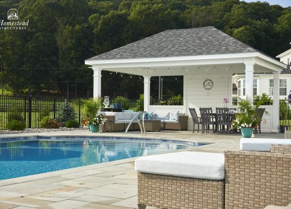 Exterior view of 14' x 20' Vintage Pavilion with Privacy Wall in Center Valley, PA