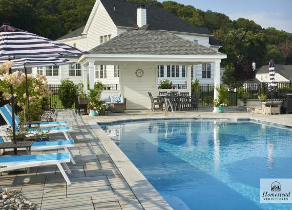 Exterior view of 14' x 20' Vintage Pavilion with Privacy Wall in Center Valley, PA