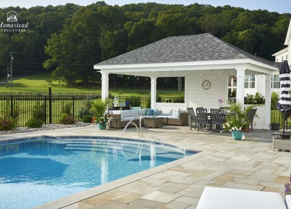 Exterior view of 14' x 20' Vintage Pavilion with Privacy Wall in Center Valley, PA