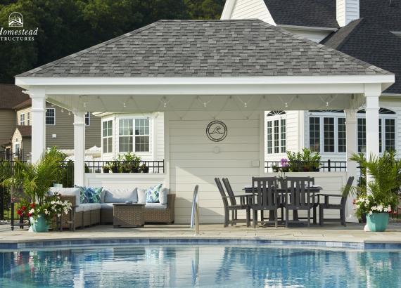 Exterior view of 14' x 20' Vintage Pavilion with Privacy Wall in Center Valley, PA