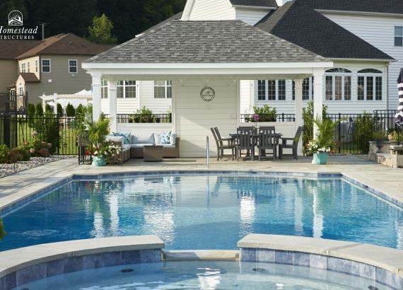 Exterior view of 14' x 20' Vintage Pavilion with Privacy Wall in Center Valley, PA