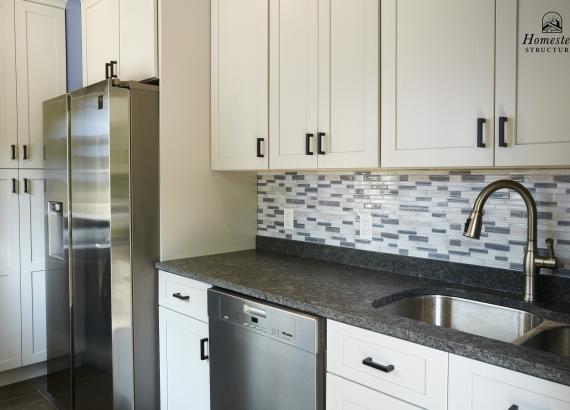 Finished interior kitchen of 14' x 24' A-Frame Avalon Pool House in West Nyack NY