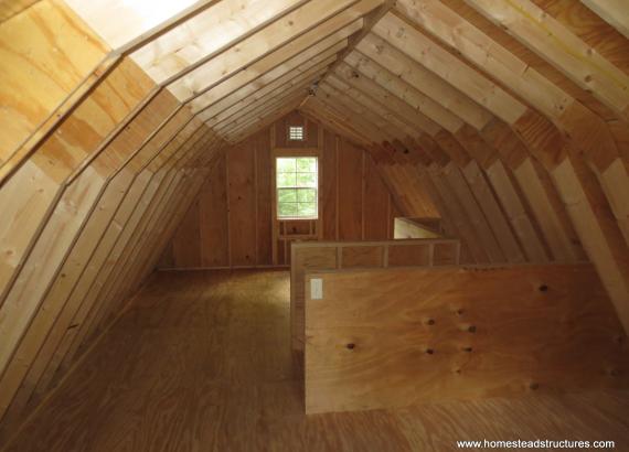 2nd floor of 14' x 24' Liberty Dutch Barn with cedar shake siding