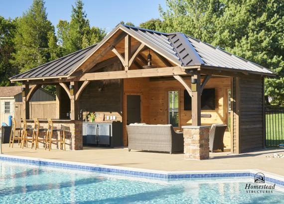 A Custom Timber Frame Pool House with Bar, Lounge, & Storage