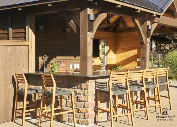 Bar Area of 14' x 27' Custom Timber Frame Avalon Pool House in PA