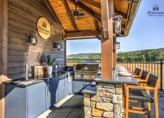 Outdoor Kitchen and Bar of 14' x 28' Custom Timber Frame Avalon Pool House with metal roof in New Holland PA